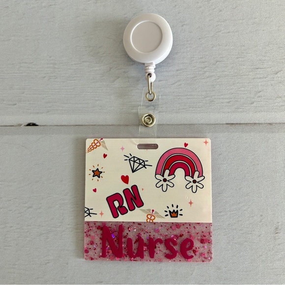 Glitter Badge Buddy | Nurse Card Holder | RN ID Tag Backer and Retractable Reel - Picture 4 of 11